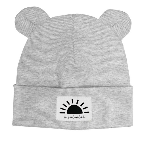 Dziecięca czapka wywijana beanie z uszkami Minimiki szary melanż zachód słońca