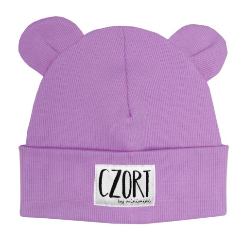 Dziecięca czapka wywijana beanie z uszkami Minimiki krokus czort