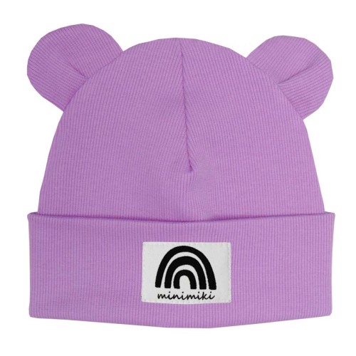 Dziecięca czapka wywijana beanie z uszkami Minimiki krokus tęcza