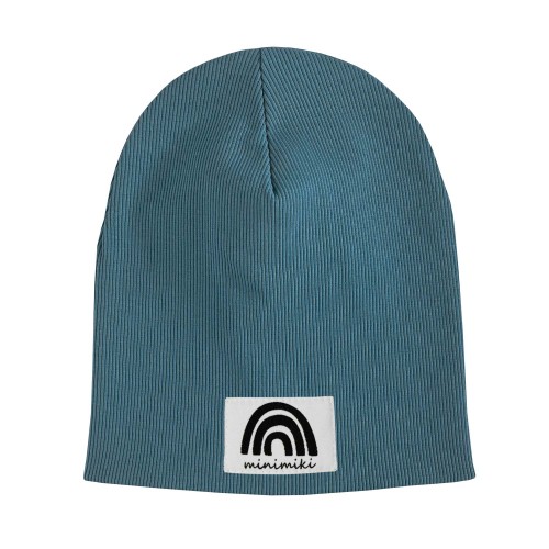 Czapka dziecięca prążek Minimiki arctic blue tęcza