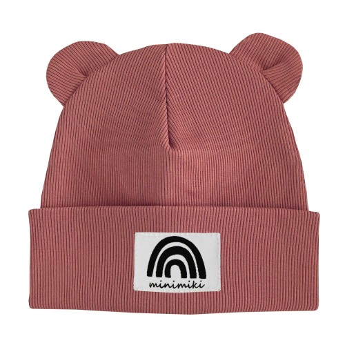 Czapka dziecięca z uszkami Minimiki strawberry cream tęcza