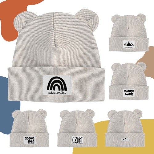 Czapka dziecięca beanie z uszkami Minimiki jasny beż