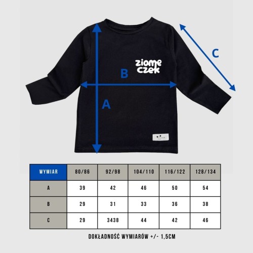 Tabela wymiarów bluzki dziecięce Minimiki