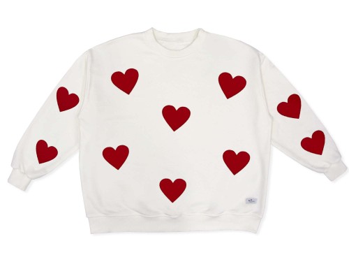 Bluza damska oversize czerwone serca złamana biel