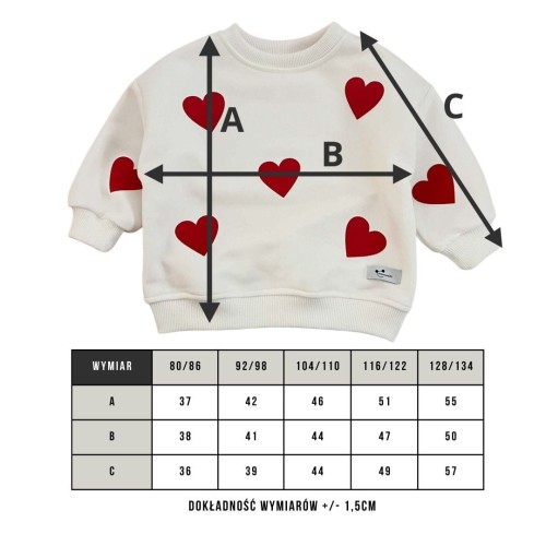 Bluza dziecięca oversize Minimiki tabela wymiarów