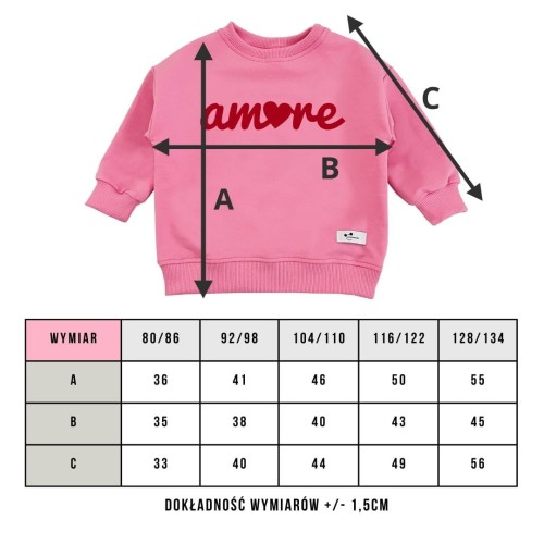 Bluza dziecięca oversize Minimiki tabela wymiarów