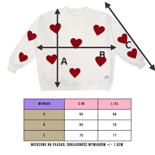 Bluza damska w serca tabela wymiarów