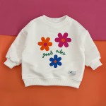 Bluza dziecięca oversize kolorowe kwiaty złamana biel