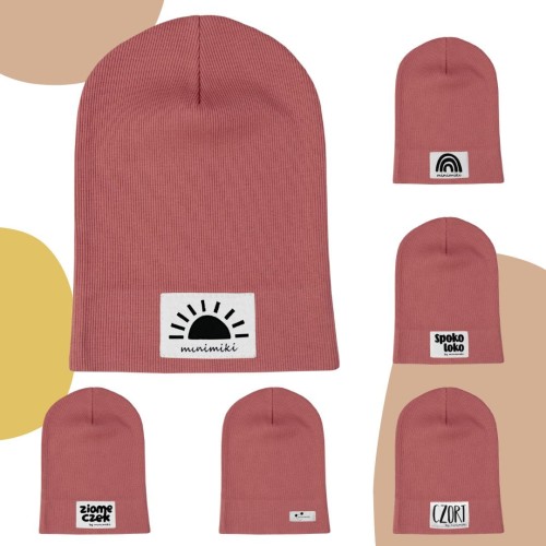 Cienka czapka dziecięca Minimiki prążek strawberry cream