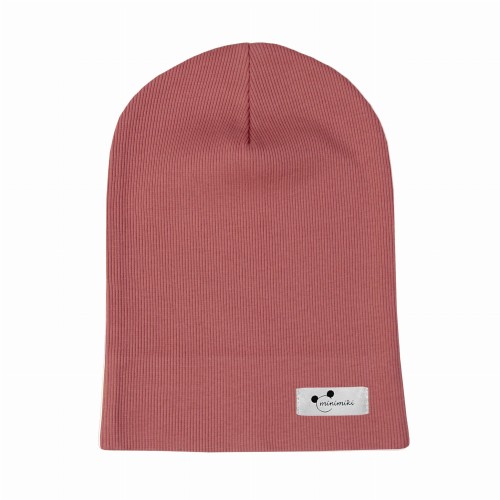 Cienka czapka dziecięca Minimiki prążek strawberry cream