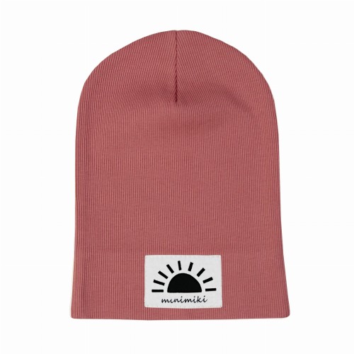 Cienka czapka dziecięca Minimiki prążek strawberry cream Zachód Słońca