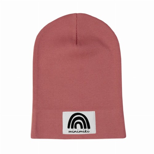 Cienka czapka dziecięca Minimiki prążek strawberry cream Tęcza