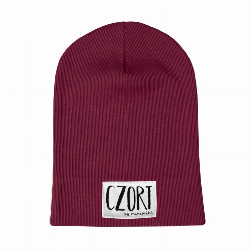 Cienka czapka prążkowana dziecięca na wiosnę Minimiki bordowa Czort