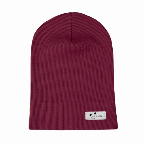 Cienka czapka prążkowana dziecięca na wiosnę Minimiki bordowa