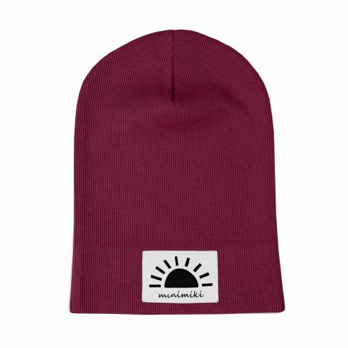 Cienka czapka prążkowana dziecięca na wiosnę Minimiki bordowa Zachód słonca