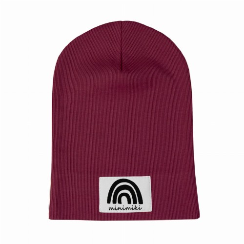 Cienka czapka prążkowana dziecięca na wiosnę Minimiki bordowa Tęcza