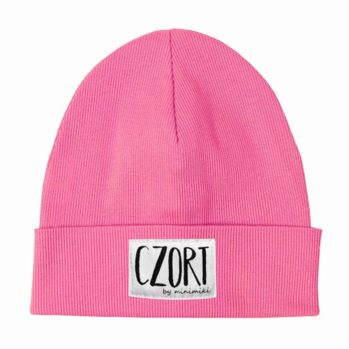 Dziecięca czapka prążkowana wywijana beanie Minimiki candy pink czort