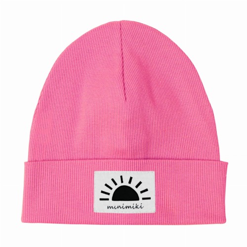 Dziecięca czapka prążkowana wywijana beanie Minimiki candy pink zachód słońca