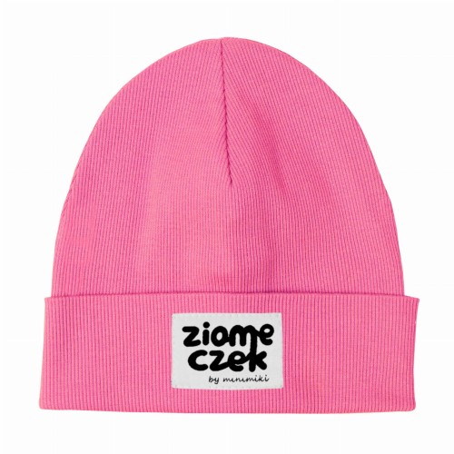 Dziecięca czapka prążkowana wywijana beanie Minimiki candy pink ziomeczek