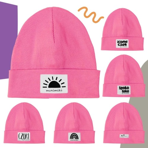 Dziecięca czapka prążkowana wywijana beanie Minimiki candy pink