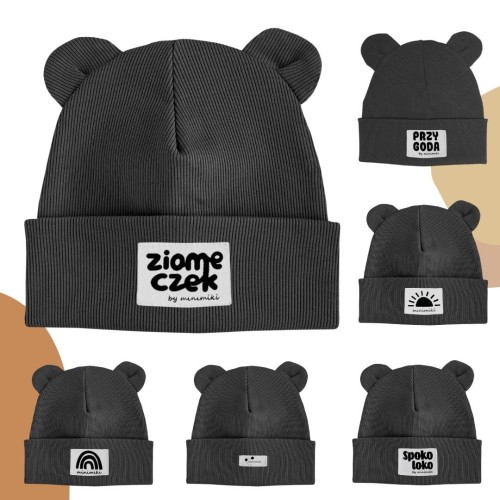 Dziecięca czapka wywijana beanie z uszkami Minimiki antracyt