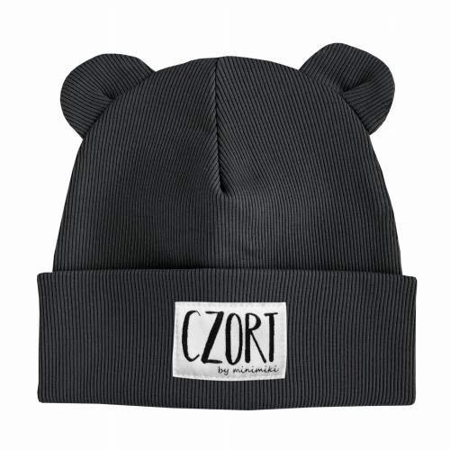 Dziecięca czapka wywijana beanie z uszkami Minimiki antracyt czort
