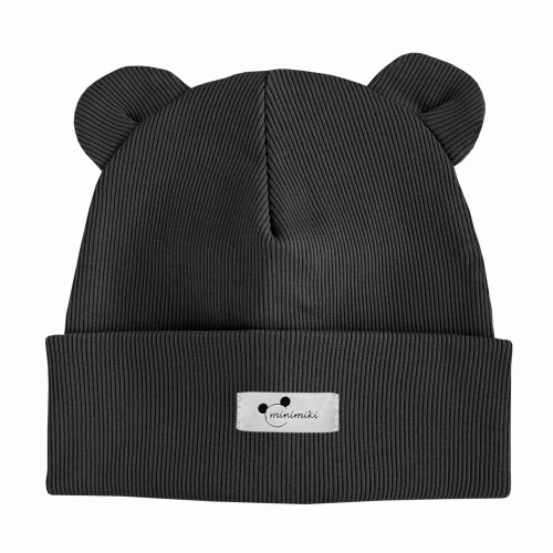 Dziecięca czapka wywijana beanie z uszkami Minimiki antracyt