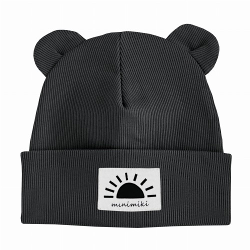 Dziecięca czapka wywijana beanie z uszkami Minimiki antracyt zachód słońca