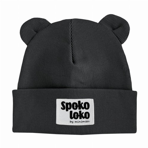 Dziecięca czapka wywijana beanie z uszkami Minimiki antracyt spoko loko