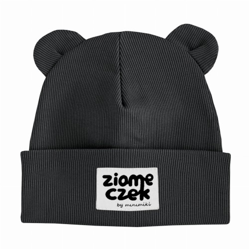 Dziecięca czapka wywijana beanie z uszkami Minimiki antracyt ziomeczek