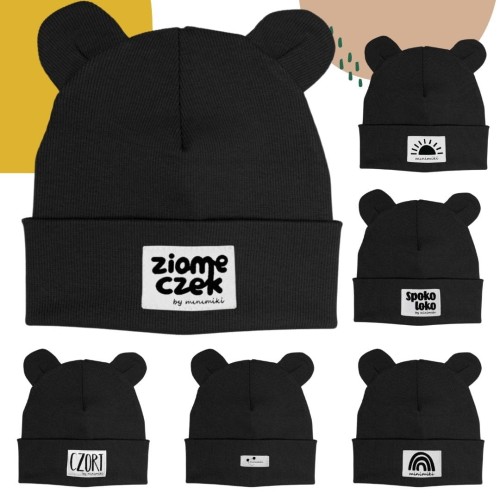 Czarna czapka prążkowana beanie z uszkami - Czort, Ziomeczek i inne metki