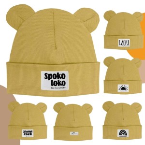 Słomkowy żółty czapka prążkowana beanie z uszkami - Czort, Ziomeczek i inne metki