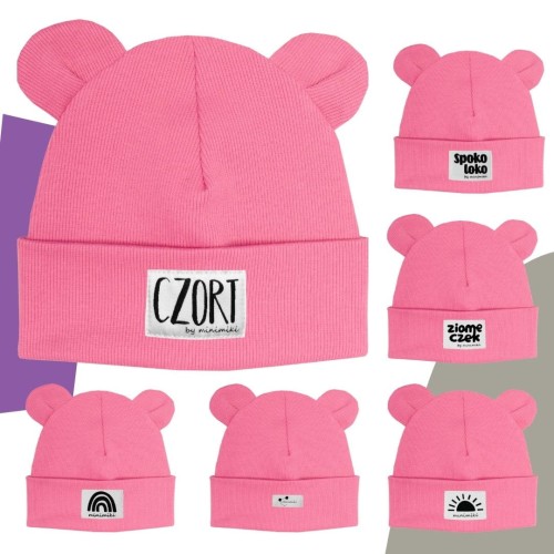 Dziecięca czapka wywijana beanie z uszkami Minimiki candy pink