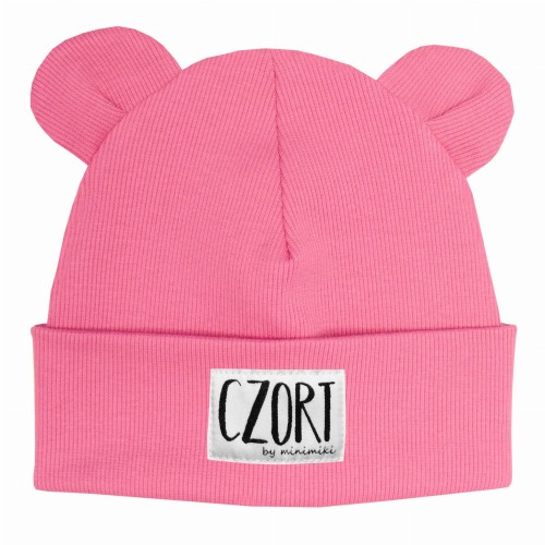 Dziecięca czapka wywijana beanie z uszkami Minimiki candy pink czort