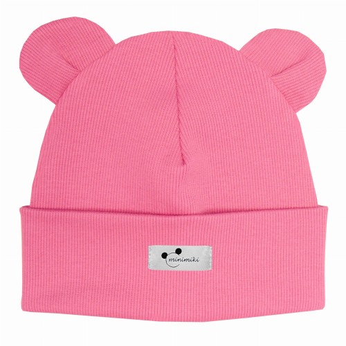 Dziecięca czapka wywijana beanie z uszkami Minimiki candy pink