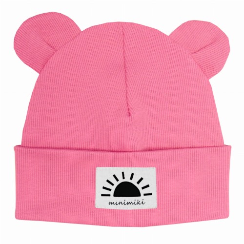 Dziecięca czapka wywijana beanie z uszkami Minimiki candy pink zachód słońca