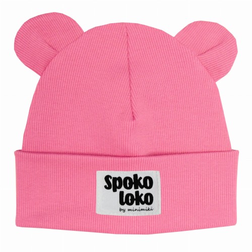 Dziecięca czapka wywijana beanie z uszkami Minimiki candy pink spoko loko