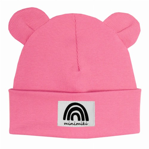 Dziecięca czapka wywijana beanie z uszkami Minimiki candy pink tęcza
