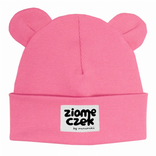 Dziecięca czapka wywijana beanie z uszkami Minimiki candy pink ziomeczek