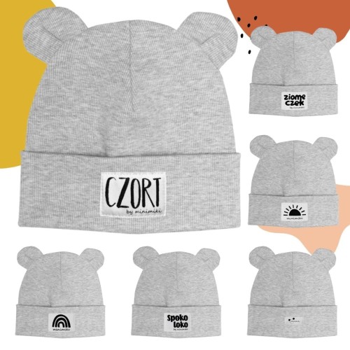 Szary melanż czapka prążkowana beanie z uszkami - Czort, Ziomeczek i inne metki