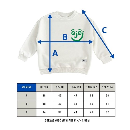Tabela wymiarów bluza dziecięca Minimiki