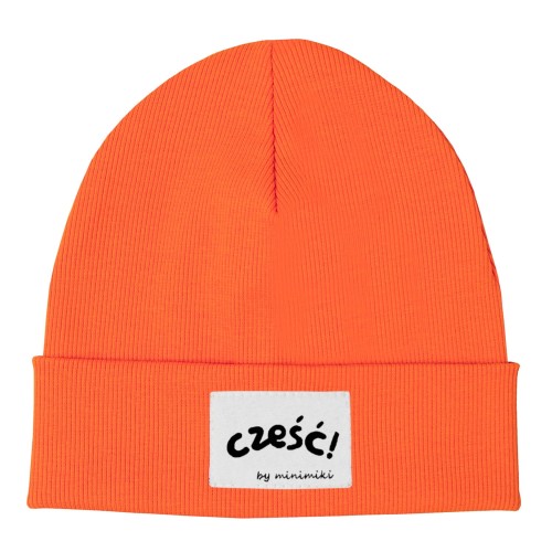 Czapka dziecięca prążek beanie Minimiki electric orange cześć
