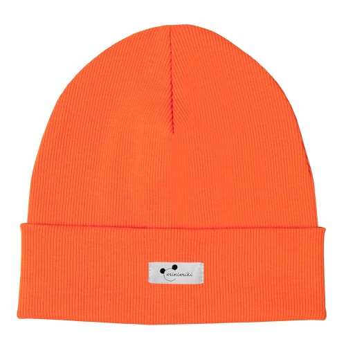 Czapka dziecięca prążek beanie Minimiki electric orange
