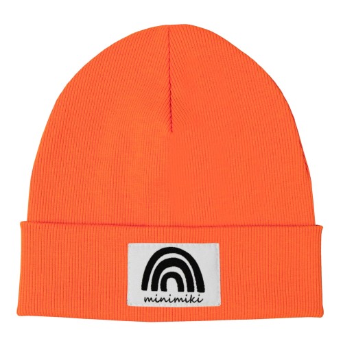 Czapka dziecięca prążek beanie Minimiki electric orange tęcza