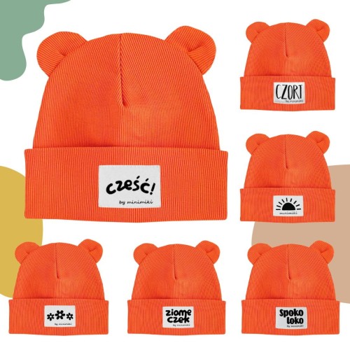 Czapka z uszkami dziecięca Minimiki electric orange