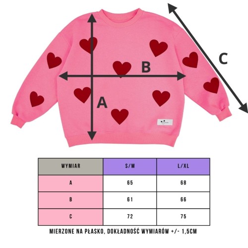 Tabela wymiarów bluza damska oversize Minimiki
