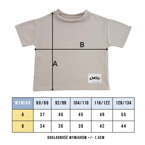 Tabela wymiarów koszulka oversize Minimiki