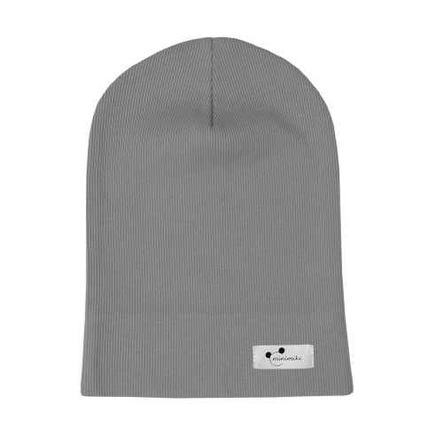 Cienka czapka prążkowana dziecięca na wiosnę Minimiki stalowa Czort logo