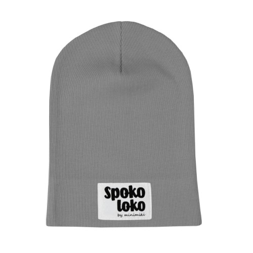 Cienka czapka prążkowana dziecięca na wiosnę Minimiki stalowa spoko loko