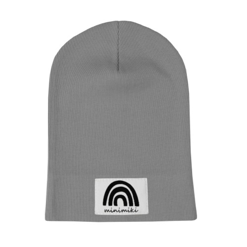Cienka czapka prążkowana dziecięca na wiosnę Minimiki stalowa tęcza